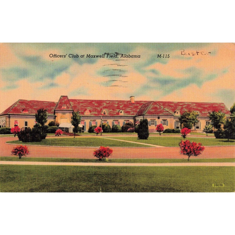 Vintage Officers Club Maxwell Field Alabama Linen Postcard 1943 M-115 - Picture 1 of 2